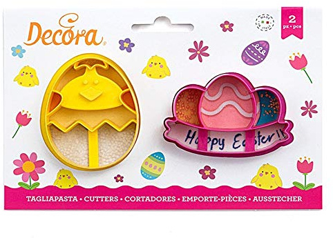 DECORA COD. 0255062 KIT 2 EMPORTE-PIÈCES EN PLASTIQUE POUSSIN ET OEUF AVEC GUIRLAND