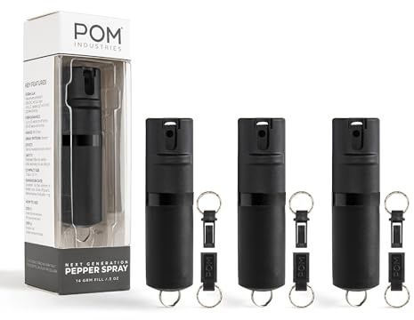 POM Premium Pepper Spray Keychain, Quick Release Access Flip Top Safety, Police Grade OC Formula with UV Marking Dye, 25 Precision Bursts, 10 Foot Effective Range, Made in USA