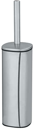 WENKO Stand WC-Garnitur Mod. Alassio, geschlossener Bürstenhalter inkl. WC-Bürste, auswechselbarer Bürstenkopf Ø 8,5 cm in Schwarz, rostfreier Edelstahl, 9,3 x 39,2 x 9,3 cm, Silber matt