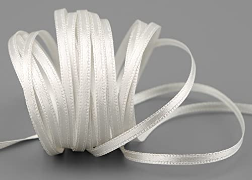 finemark 50 m x 3 mm Satinband Ivory Milchweiss (804) doppelseitiges Schleifenband aus Satin ohne Draht weich und glänzend Geschenkband Deko Band Double face Dekoband Dekorieren Kordel Basteln