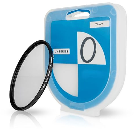 UV Filter mit Filterbox, 1 Pack, Ø 72 mm Sperrfilter, universal kompatibel mit vielen Marken und Modellen, Glasfilter, blockiert ultraviolette Strahlen, Kamera Linsen Schutz, Schutzfilter Cover