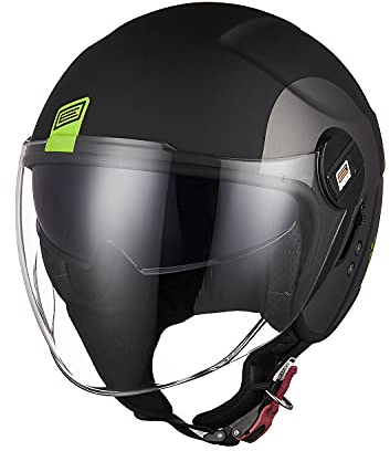ORIGINE Casco Moto Jet Casco Moto Abierto Scooter con Doble Visera Homologado ECE (Track Fluo Yellow Black,M)