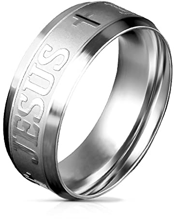 BlackAmazement 316L Edelstahl Ring Jesus und Kreuz Stufenkante Comfort Fit silber rose gold schwarz Herren Damen