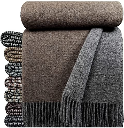 STTS International Wolldecke 100% Schurwolle Wohndecke in versch. Farben 140 x 200 cm Tagesdecke Schurwolldecke Woll-Plaid Tirol (Grau-Braun (Double face), 140 x 200 cm)