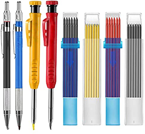 Zimmermannstifte - Tischler Bleistifte Set Mit Anspitzer - Hartmetall Anreißer Werkzeug - Druckbleistift Marker Markierung - Tieflochmarker für Holz, Metall, Betonfliesen, Karton, Stahlplatte