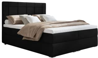 MOONB- 3 | Bari Boxspringbett 140x200, Doppelbett, boxspringbett bett mit bettkasten, Bonell-Matratze und Topper, Doppelbett, Polsterbett mit bettkasten, Schlafzimmer (140 x 200 cm, Dunkelgrau)