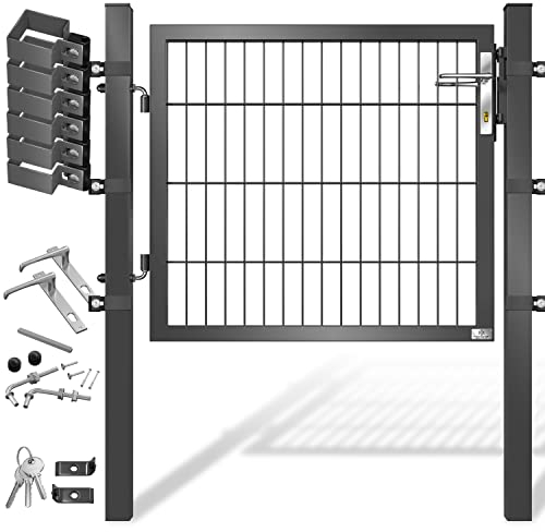 KESSER® Gartentor Premium Gartentür aus Metall verzinktem Stahl, Gartentür für Stabmattenzau Zauntor, Hoftor, inkl. Pfosten mit Schloss Türklinke und Schlüssel, 80 x 106cm Anthrazit