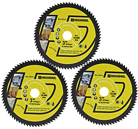 HIGHDRIL HSS Trennscheibe für Metall - 75mm x 3 Kreissägeblatt für Weiches Metall Kupfer Aluminium Holz Kunststoff