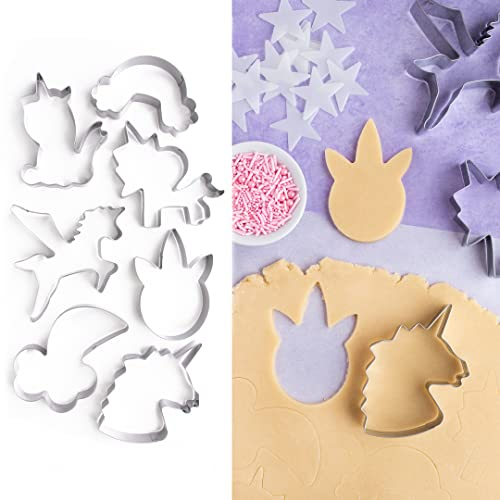 Cookie Cutter Kingdom - Cortadores de galletas mágicos, juego grande de 7 piezas - Forma de cortadores de galletas - Cortadores de fondant de galletas para decoraciones de fiesta (unicornio)