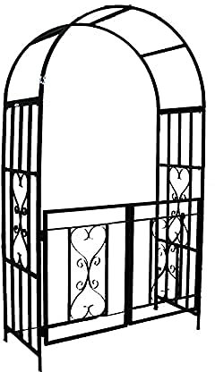 Black Metal Garden Arch With Gate Garden Arch For Climbing Plants & Roses Lockable Doors Outdoor Archway For Trailing Flowers Arbour Support Decoration
