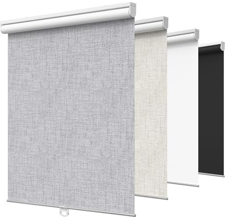 GENIMO 100% Blackout Roller Window Shades, Window Blinds Cordless with Thermal Insulated, UV Protection Fabric, Mini French Door Blinds for Home, Bedroom, Office, Grey, 34 W X 72 H