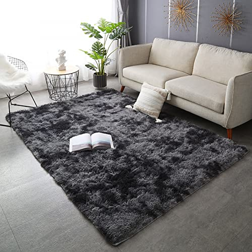Nyescasa Hochflor Teppich Langflor Modern Flauschig Weich Rechteckig für Wohnzimmer, Kinderzimmer, Schlafzimmer, Flur - Läufer Dunkelgrau Shaggy Innen 100x160cm