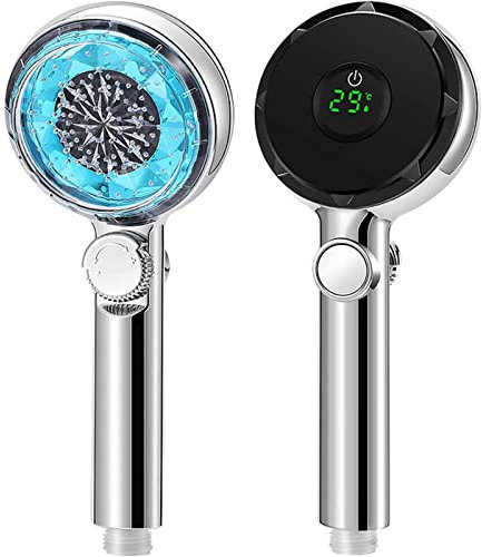 SWHC SWHC Wassersparen Duschkopf mit Digital Temperaturanzeige, Chrom Hochdruck ABS Duschkopf, Rund Wandmontiert Universal Handbrause mit Reinigungsfreundlich Antikalk-Funktion, Einfache Installation