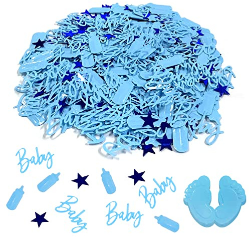 Babyflasche Muster Konfetti und Babyfüße Konfetti, PVC Jungen Taufpailletten Dekoration, Geschlecht offenbaren Party Tischdekorationen für Babypartys, DIY Dekorationen (Blau)