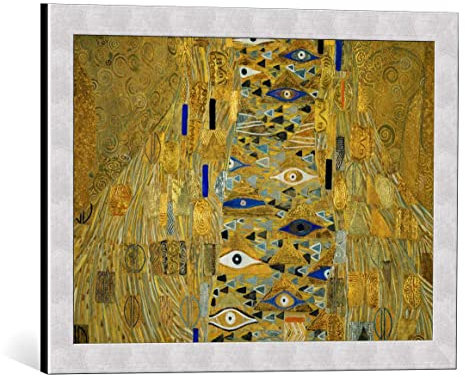 kunst für alle Bild mit Bilder-Rahmen: Gustav Klimt Detail Adele Bloch-Bauer I - dekorativer Kunstdruck, hochwertig gerahmt, 55x40 cm, Silber gebürstet