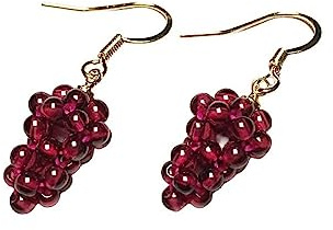Ohrringe Hängend,Granat-Tropfen-Ohrringe Mit Perlen-Trauben-Anhänger, Goldene Ohrhänger, Edelstein-Ohrringe, Kristall, Kreativer Süßer Schmuck, Geschenk Für Mädchen, Mutter, Ehefrau
