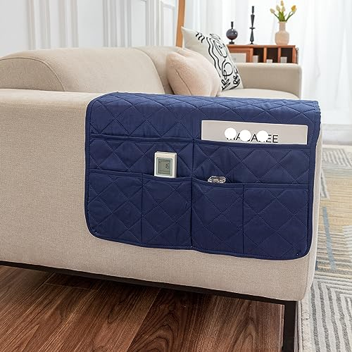 JUNLEBUYI Sofa Armlehnen-Organizer Mit 6 Taschen Anti-Rutsch-Sessel-Aufbewahrungstasche Passend Für Für Buch, Zeitschriften, Handy, Fernbedienung (Navy blau)