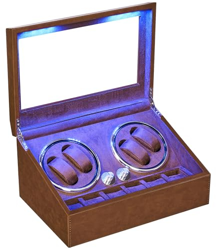 ANWBROAD Uhrenbeweger für Automatikuhren 4 Uhren+6 extra Speicherplätze 4 Drehmodis mit super leisem Mabuchi Luxuriöser Automatik Uhrenbeweger Watch Winder Uhrendreher Karbonfaser JWW002Z
