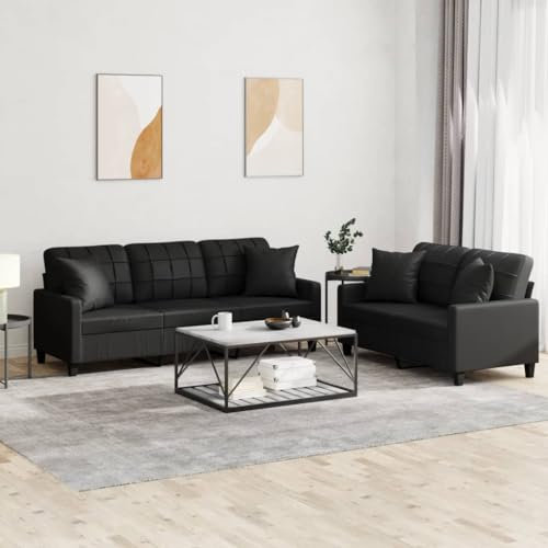 ZEYUAN 2-TLG. Sofagarnitur mit Kissen Schwarz Kunstleder, Sofa Mit Relaxfunktion, Couchgarnitur, Wohnzimmer Sofa, Couch, Sofa Set 3201388