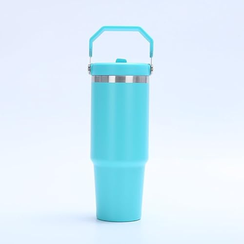 Gerrit 30 oz Stainless Steel Tumbler with Flip Straw & Handle, Insulated Double Walled Water Bottle for Home, Office, Car, Leak Proof, Reusable Cup 2-in-1 Straw & Sip Lid Women Men (Sky Blue)