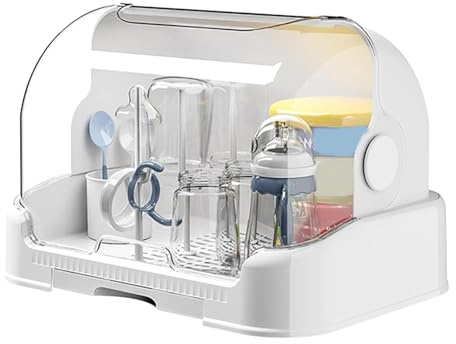 Hagmoo Baby bottle storage box,Baby Bottle Drying Rack, Baby Bottle Organizer with covver, Dustproof Bottle Storage with Removable Drip Tray, Durable Nursing Baby Bottle Storage Countertop Rack, TF189