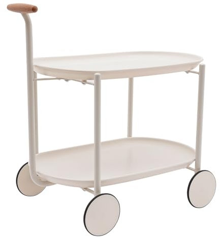JAYEUW Rollwagen 2-Stöckiger Kleiner Barwagen Aufbewahrungswagen Auf Rollen und Griff Beweglicher Snackwagen Mobiler Sofa-Beistelltisch mit Tabletts für Zuhause Weiß
