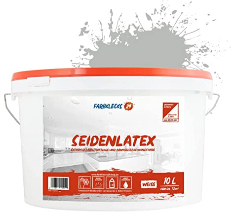 Farbklecks24 Seidenlatex Color 10L Grau 7-0 Latexfarbe grau, abwaschbare Wandfarbe, Küchenfarbe, Badfarbe