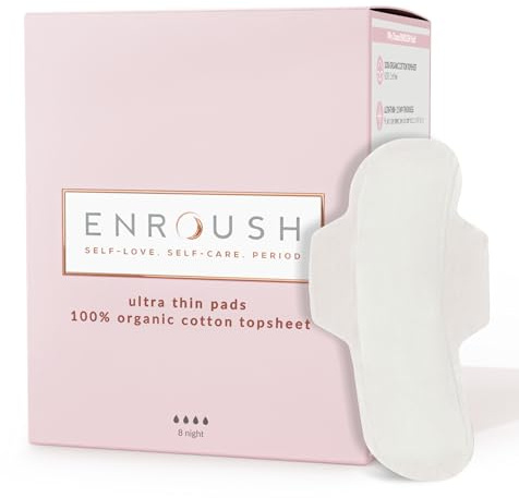 ENROUSH Organic Cotton Sanitary Pads with Wings | Period & Menstrual Pads for Women | Pure, Non-Toxic, Hypoallergenic | Ultra-Absorbent, No Irritation | Healthy Choice for Your Body - 8 pcs Maxi