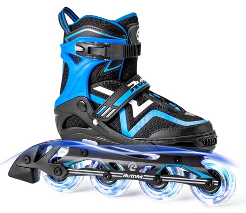Ruthfot Patines en línea ajustables para niños y niñas, patines luminosos para niños de 6 a 12 años de edad, patines luminosos al aire libre para mujeres y hombres