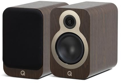 Q Acoustics 3030c - Par de altavoces de estantería Claro Walnut, tipo de carcasa réflex de 2 vías, controlador de graves de 5.5 pulgadas, tweeter de 0.9 pulgadas, altavoz