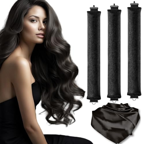 3 StüCk Overnight Blowout mit 1 Haarband Rutschfest Lockenwickler über Nacht mit Haken Heatless Curls Band Heatless Blowout Heatless Curler Overnight Blowout Rods Hitzefreie Lockenwickler(Schwarz)