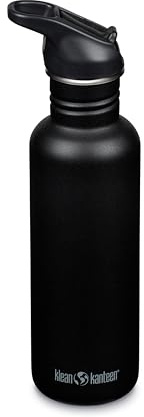 Klean Kanteen Fahrrad Trinkflaschen Classic Narrow (Flip Sport) mit Trinkverschluss aus Edelstahl in der Farbe Schwarz mit einem Volumen von 800 ml, 1011193