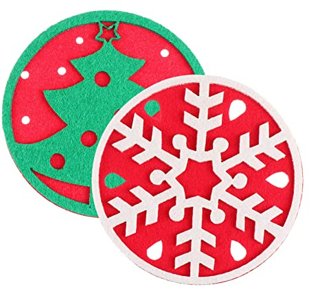 BUGUUYO 8stücke Weihnachts- Filz-untersetzer Runde Tassenmatten Im Schneeflocken-Design Wiederverwendbar Und rutschfest Für Festtafel Und Geschenkideen