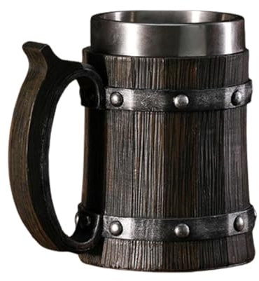 SiaBiced Boccale Da Birra in Botte di Legno Boccale Da Tè Boccale Da 600 Ml in Resina Boccale Da Birra Design Retrò Bicchieri per Bar Ristorante Succo D'uffici, Style B
