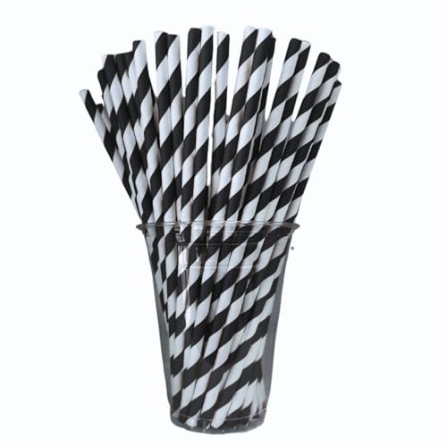 Biodegradable Paper Straws, 6mm Black and White Striped, Box of 250
