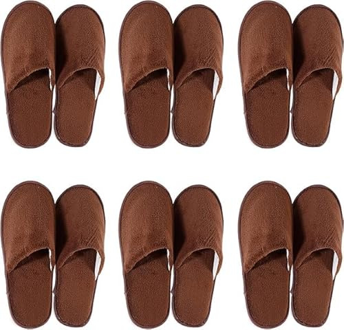 EXTRAPINS 6 Paar Spa Hausschuhe,Hotelslipper Braun geschlossen,Einweg Pantoffeln für Damen und Herren,Rutschfester Sohle Badeslipper,Gästepantoffeln für Haus, Badezimmer, Innenbereich,Schlafzimmer