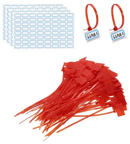 PATIKIL 6inch Zip Ties, 200pcs Cable Ties Tags Nylon Wire Marking Label Self Locking Plastic Straps Write on with Label Tags Paper for Organization Cord Network Ethernet Marking, Red