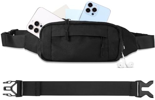Hejo Svart magväska, vattentät Bumbags för damer och män, midjeväska med flera fickor med hörlursuttag, midjeväska med justerbart bälte, vandringspaket för sport, resor, hundpromenader, daglig