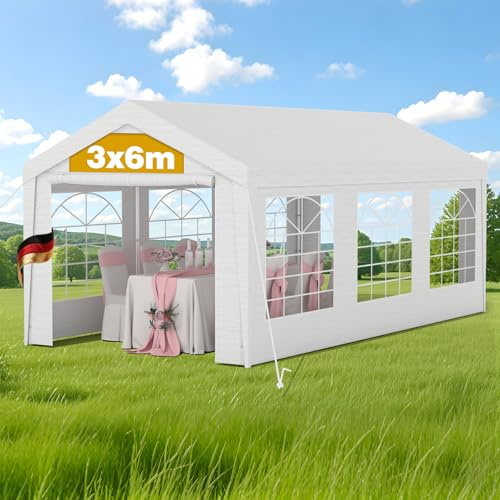 Pavillon 3x6m Winterfest – Wasserdichtes & stabiles Gartenzelt mit Fenstern, schweres Partyzelt für Hochzeit, Feier, Hausparty – Winddichtes Festzelt für den Winter, Weiß