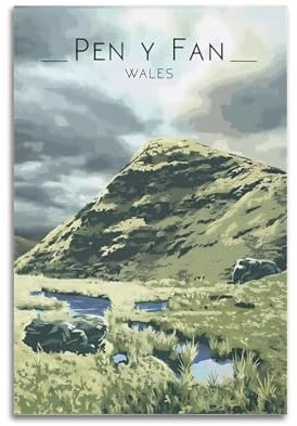 JJUPUV Pen Y Fan • Wales Vintage Travel Posters Wall Art Scroll Canvas Painting Picture Living Room Decor Home 08x12inch(20x30cm)