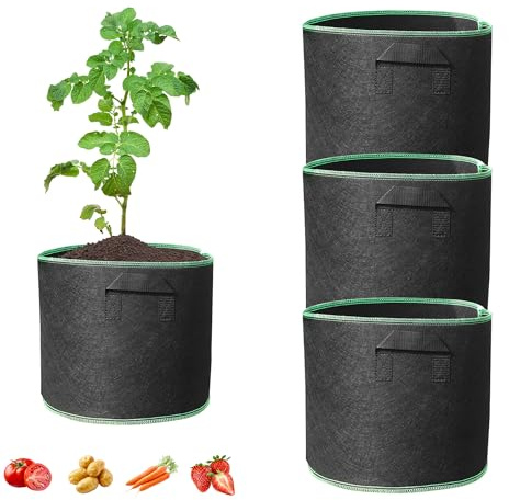 SZWLJ 3 Pack 12 Gallon Black Large Potato Grow Bags with Extended Handle for Greenhouse & Outdoor Plants Tomato, Shrubs, Strawberry, Potato, Flowers, Carrot, Vegetables