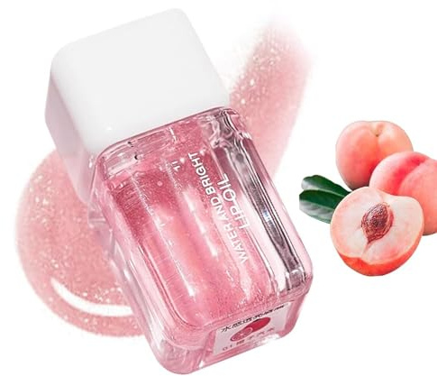 Glass Shine Lippenstift Feuchtigkeitsspendendes Lippengel, Vitamin E transparentes Lippenöl,süßes Make-up,Erdbeere fruchtige Farbtöne, nicht klebend,praller Effekt,3 ml Reisegröße (Peach)