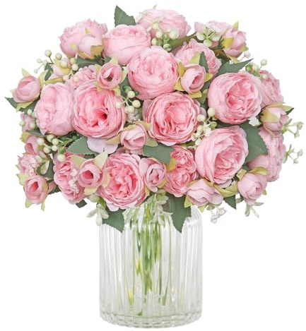 SOMYTING Bouquet di peonie artificiali, 4 mazzi di peonie in seta, per matrimoni, feste, centrotavola, decorazione per la casa (rosa chiaro)