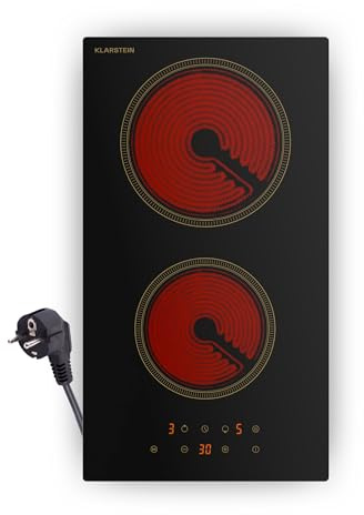 Klarstein Victoria Piano Cottura Vetroceramica 2 Fuochi - 30 cm, Design Retrò, 3000 W, Touch Slider, 9 Livelli, Timer & Blocco Bambini, Piano Cottura Elettrico Compatto per Cucina