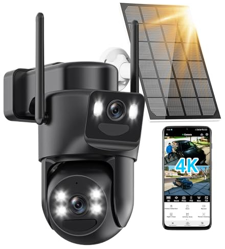 4K Solar Security Camera Outdoor Wireless, 5GHz/2.4GHz WiFi 360° PTZ Cameras for Home Security with Dual Lens, Auto Tracking, Motion Detection, Siren, Color Night Vision, 2-Way Audio, IP66