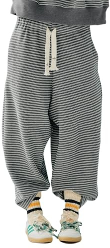 imakokoni Casual Pants Autumn/Winter 2024 Striped Casual Versatile Japanese Loose Carrot Pants 244874 (US, Alpha, Small, Regular, Regular, Gray)