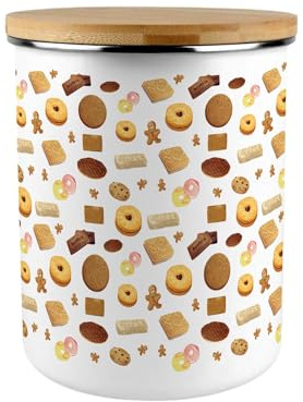 Purely Home Novelty Biscuit Tin Storage Canister - Extra Large Enamel Kitchen Storage Cookie Jar Gift - British Biscuits Design