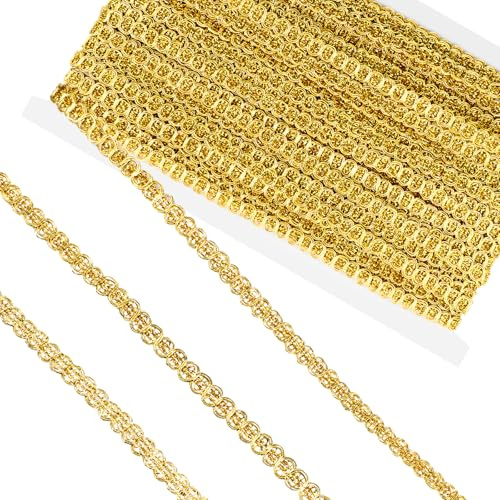 Gold Borten und Bänder zum Nähen, 18m×0.8 cm Bordüre Stoff Spitzenband, Gold Borte Spitzenband Ziergürtel für Handwerk Dekoration Kragen Ärmel Seite