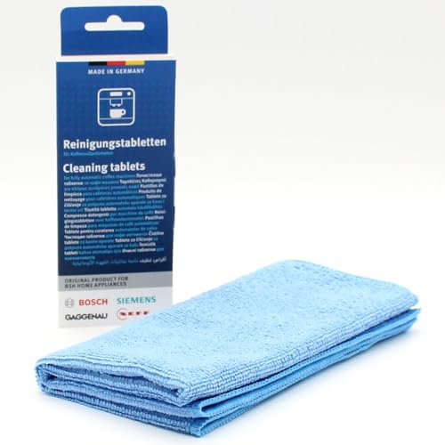 Kit de cuidado: 10 Pastillas de limpieza para Cafeteras automáticas + paño de microfibra, compatible con Siemens TE503501DE/04, TE503501DE/05, TE503501DE/10, TE503501DE/11, TE503501DE/12