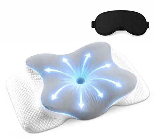 Nyxton Cuscino ergonomico Cervical in memory foam – supporto 3D per dormire sul lato o sulla schiena – comodo cuscino con fodera traspirante + maschera per dormire inclusa
